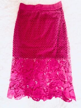 Fuchsia Lace-Trim Pencil Skirt - Women's